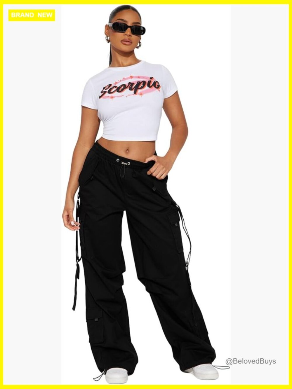 High Waisted Cargo Pants with Pockets Drawstring Joggers Streetwear
